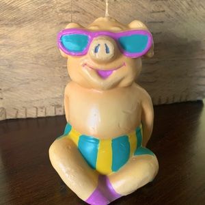 Candle, pig shape.  Collectible, novelty.  Beach theme, 5 inches tall.